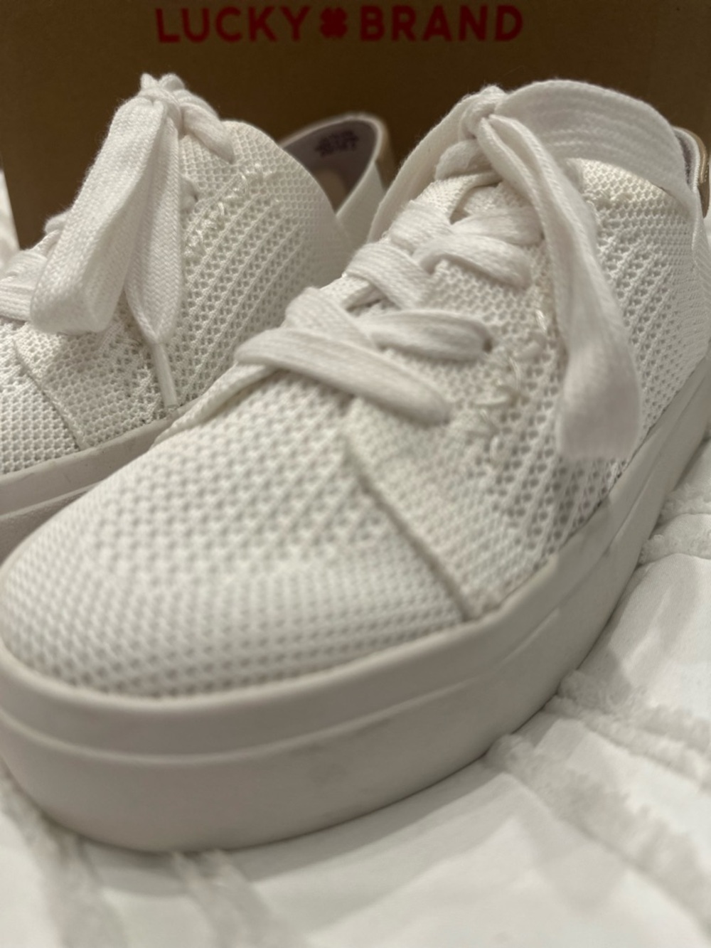 Lucky Brand White Knit Platform Sneakers